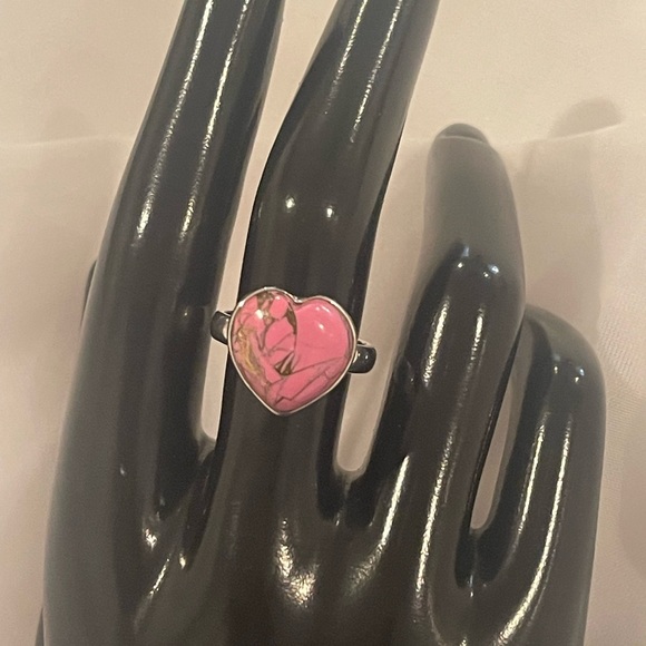 Pink Turquoise Solid Sterling Silver Heart Ring - Picture 8 of 9